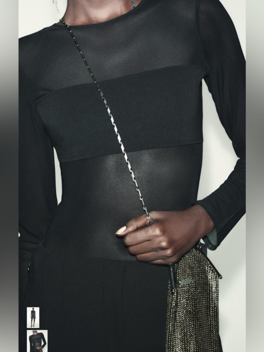Zara Black Sheer Long-Sleeve Bodysuit